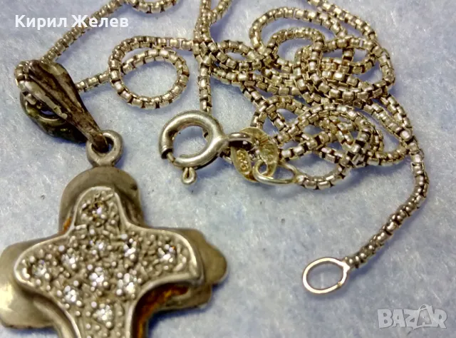 СКЪПОЦЕНЕН АРТ КРЪСТ с НЕЖНА СРЕБЪРНА ВЕРИЖКА СРЕБРО 925 с БЯЛА ПОЗЛАТА и ИСКРЯЩИ ЦИРКОНИ 29167, снимка 7 - Колиета, медальони, синджири - 50136190