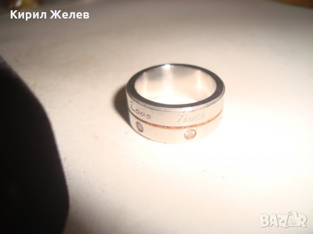 ВЯРА НАДЕЖДА ЛЮБОВ МАРКОВ ПРЪСТЕН БЛАГОРОДНА СТОМАНА ИНКРУСТИРАНИ СКЪПИ КАМЪНИ ФАСЕТИРАНИ 19625, снимка 15 - Пръстени - 32088875