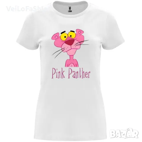 Нова дамска тениска с Пинко Розовата пантера в бял или черен цвят, снимка 3 - Тениски - 49313509