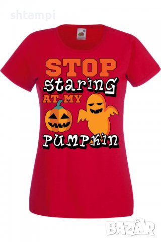 Дамска тениска Stop Staring At My Pumpkin 2,Halloween,Хелоуин,Празник,Забавление,Изненада,Обичаи,, снимка 4 - Тениски - 38144110