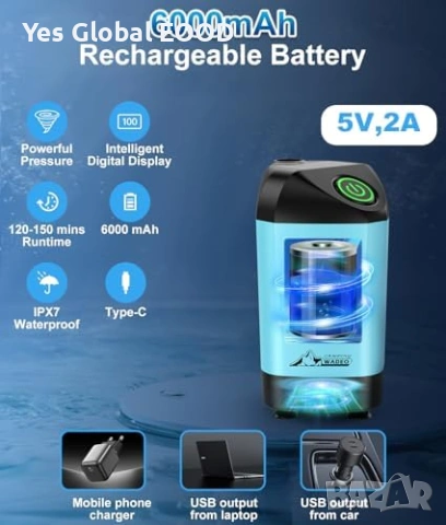 Преносим душ WADEO с батерия 6000mAh и дисплей, снимка 9 - Друга електроника - 54036761