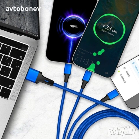 Кабел за зареждане на телефон/смартфон/таблет 3 в 1, снимка 4 - USB кабели - 53230650
