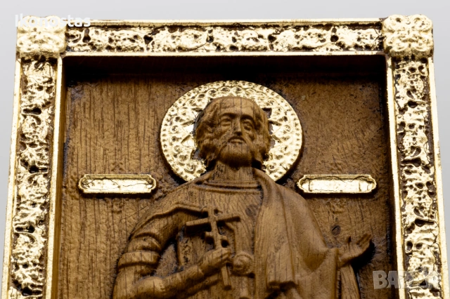 Релефна икона на свети Владимир от масивен дъб, снимка 4 - Икони - 53224750