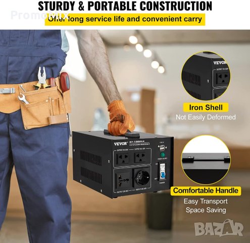  Преобразувател на напрежение VEVOR ST-1000VA 800W трансформатор на напрежение, снимка 2 - Стругове - 40471086