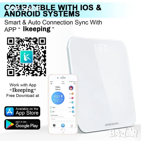 Смарт везна, кантар анализатор MPBEKING Bluetooth CW290BLE, снимка 7 - Електронни везни - 48778208