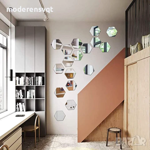 Комплект шестоъгълни декоративни огледала, 5 бр., снимка 5 - Други - 51226925