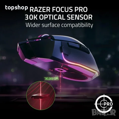 Безжична геймърска мишка Razer Basilisk V3 Pro: HyperScroll Tilt Wheel - 30K DPI оптичен сензор..., снимка 3 - Клавиатури и мишки - 50575446