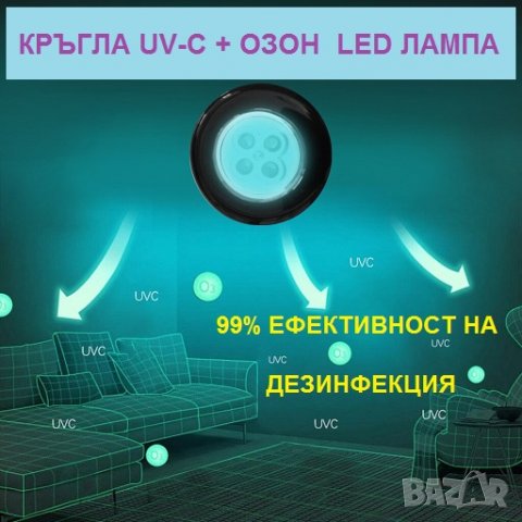 Кръгла LED лампа против вируси с UV-C + ОЗОН светлина - със 70% Намаление, снимка 5 - Други - 29922445