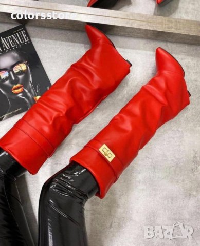 Ботуши на платформа - червена кожа - K-40, снимка 2 - Дамски ботуши - 35146393