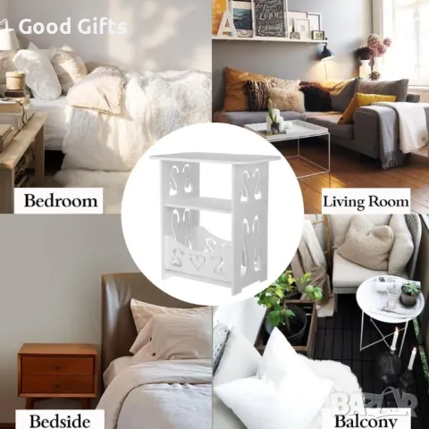 Компактна бяла етажерка, Нощно шкафче Фламинго, снимка 5 - Шкафове - 49049800