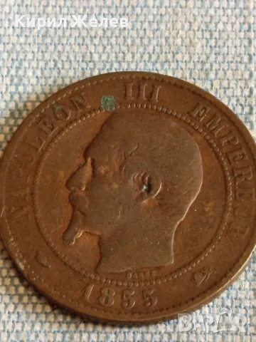 Монета 10 сантима 1855г. Франция Император Наполеон трети 30434, снимка 4 - Нумизматика и бонистика - 48957310