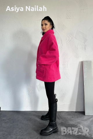 Дамско яке тип teddy в цвят циклама – модерен модел, снимка 2 - Якета - 52792539