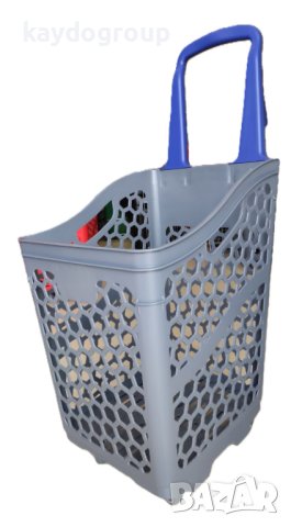  PVC Сива кошница за пазаруване с колела, 75 литра, снимка 4 - Друго търговско оборудване - 42258690