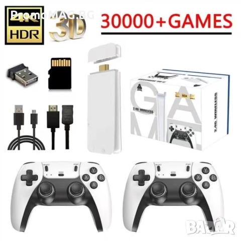 Ретро Игрова Конзола Game Stick М15 4K с 30,000 Вградени Игри и Безжични Джойстици
