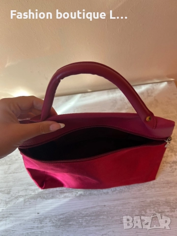 Червена дамска чанта с кожени елементи и джоб с цип ❤️, снимка 4 - Чанти - 52178447