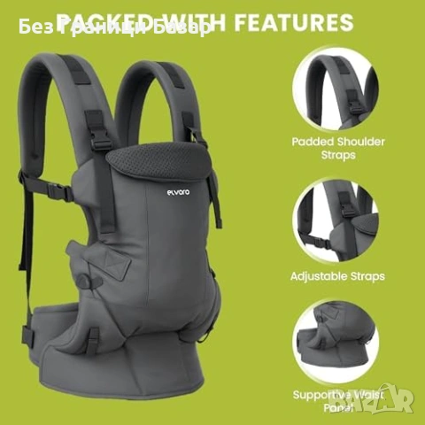 Нова Бебешка раница за носене регулируема с колан и джобове сиво кенгуру за бебе и малко дете, снимка 4 - Други - 54110073