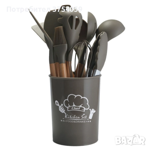 Комплект кухненски прибори от 12 бр. с дървена дръжка, снимка 11 - Прибори за хранене, готвене и сервиране - 52382116