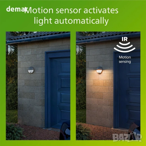 Външна стенна лампа Philips Capricorn IR, 800 lm, 2700 K, PowerShield, IP44, сензор за движение, снимка 6 - Лампи за стена - 53943853