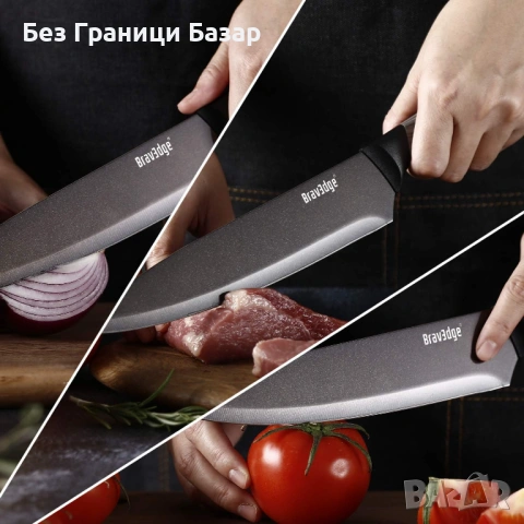 Нов Професионален кухненски нож 8" ултра остър с ергономична дръжка неръждаема стомана, снимка 6 - Прибори за хранене, готвене и сервиране - 54319369