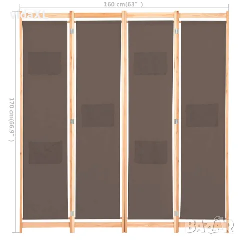 vidaXL Параван за стая, 4 панела, кафяв, 160x170x4 cм, текстил, снимка 7 - Паравани - 56146437