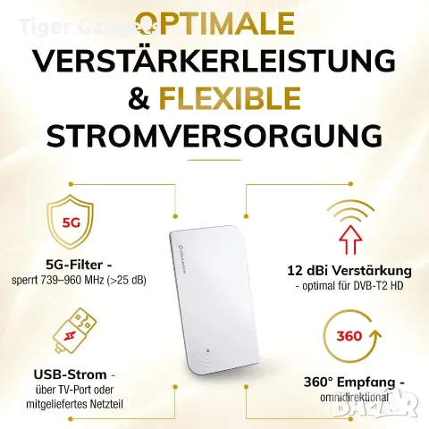 Активна вътрешна антена Oehlbach Scope Vision 5G за DVB-T2 HD телевизия с LTE/5G филтър, снимка 2 - Приемници и антени - 55749168
