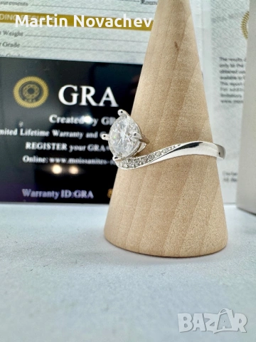 Сребърен пръстен с мойсанит (Диамант) 1 карат, снимка 5 - Пръстени - 54152340