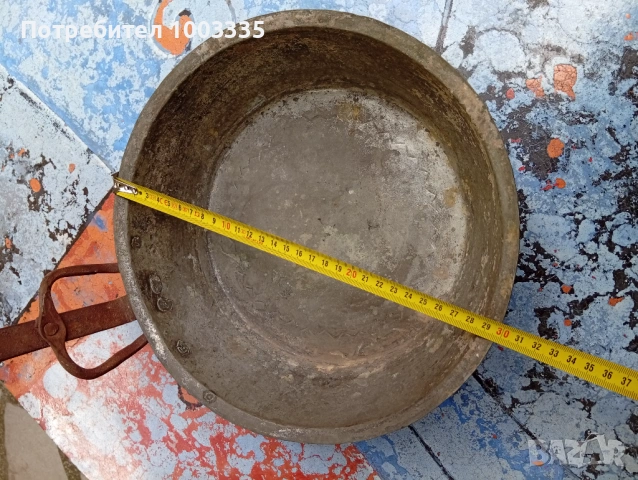 Стар меден бакърен тиган , снимка 2 - Антикварни и старинни предмети - 54355789