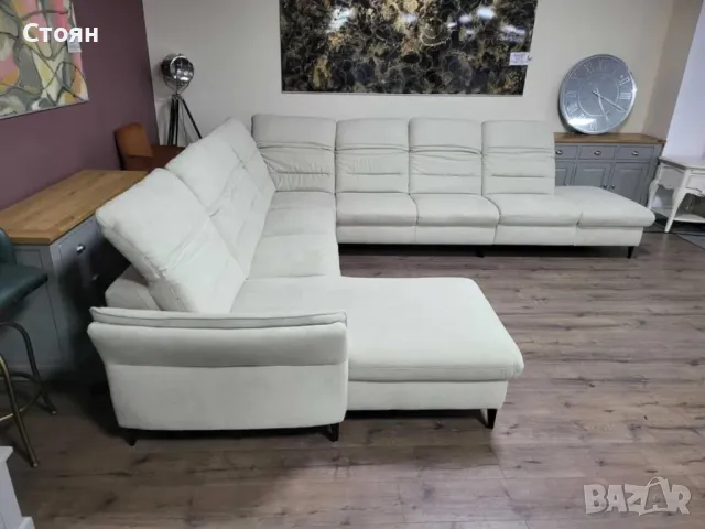 Светло кремав П образен ъглов диван от плат MR 1390 с ел. лежанка, снимка 9 - Дивани и мека мебел - 48306823