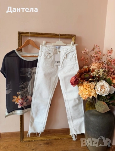 ZARA Нови дамски бели дънки и тениска, снимка 7 - Дънки - 54228529