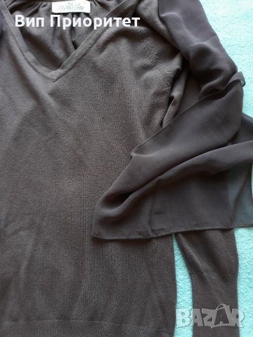 Меко плетиво с вграден фин шал от същия цвят-лилав издържан тъмен цвят, дълъг ръкав, ефектен модел, снимка 4 - Блузи с дълъг ръкав и пуловери - 37417986