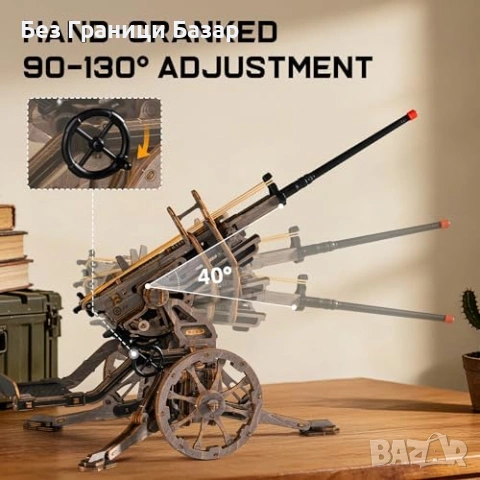 Нов 3D дървен пъзел ROKR ST-5 механичен модел 142 части с въртяща кула изстрелване, снимка 4 - Други - 54233901