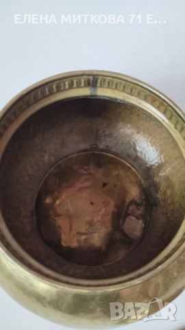 Голям старинен ръчно кован месингов съд с дръжки и крачета от бронз, снимка 9 - Други ценни предмети - 52712368