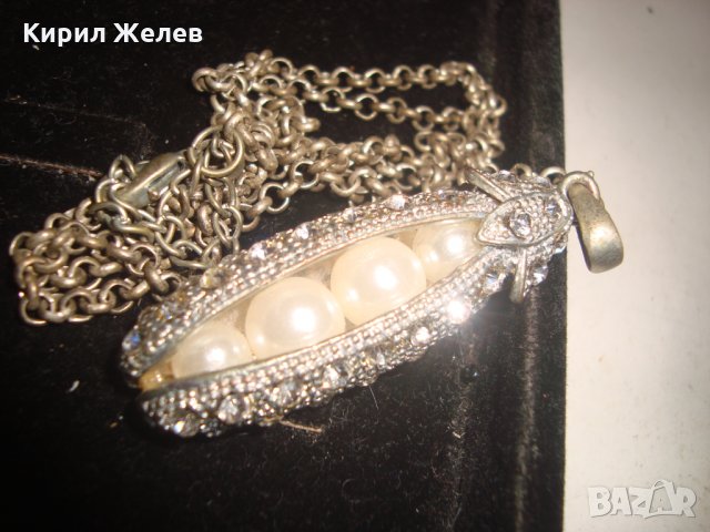 СРЕБРИСТО ОРИГИНАЛНО АРТ КОЛИЕ МЕДАЛЬОН с ВГРАДЕНИ ПЕРЛИЧКИ и КРИСТАЛИ 16565, снимка 12 - Колиета, медальони, синджири - 30711712