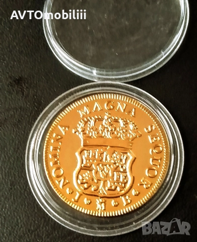 Позлатена средновековна испанска монета в капсула , снимка 2 - Нумизматика и бонистика - 52859455