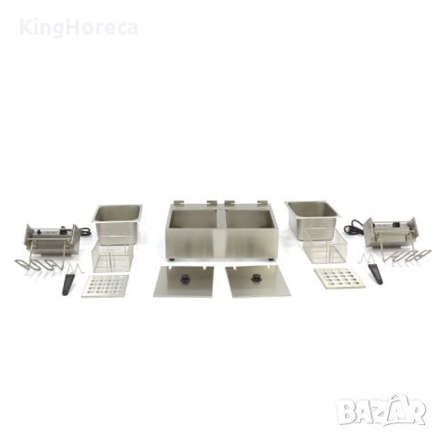 Електрически фритюрник 2 x 6 литра с двойна вана и студена зона, снимка 4 - Обзавеждане на кухня - 52360520