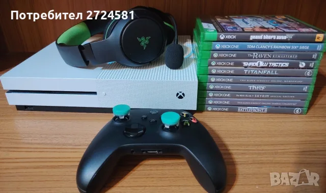 Като нов ! Xbox One S 1tb + 10 игри + джойстик + RAZER безжични слушалки
