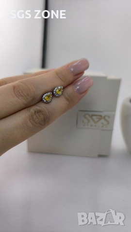 Сребърни обеци с необичаен жълт сапфир., снимка 3 - Обеци - 52872573