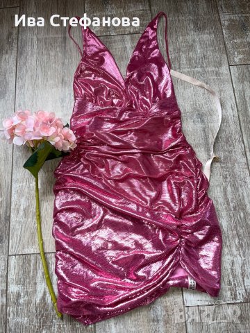 Нова клубна рокля с етикета House London  метален металически ефект в златисто лилав цвят бляскава , снимка 10 - Рокли - 34069568