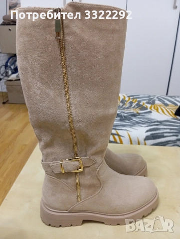 Дамски бежови ботуши, 38 , снимка 3 - Маратонки - 52775930