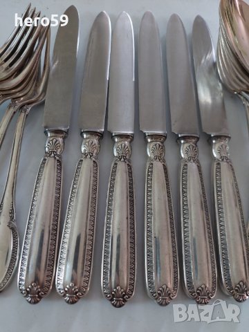 Сребърен(800) проба комплект за хранене за шест човека/лъжици вилици ножове/, снимка 5 - Прибори за хранене, готвене и сервиране - 38656352