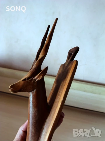 Страхотна Стара  Дърворезба Пано Газела,Антилопа, снимка 3 - Антикварни и старинни предмети - 51140297