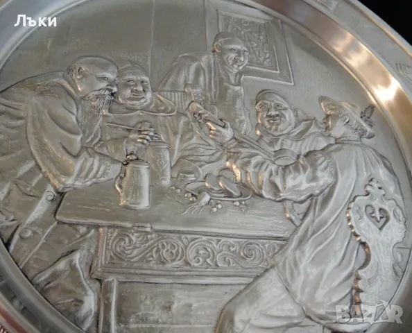 Пано от калай,картина Fröhliche Stammtischrunde на Grützner , снимка 6 - Пана - 48704098