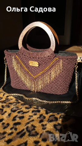 Ръчно изработена макраме чанта Golden Roots., снимка 2 - Чанти - 53282513