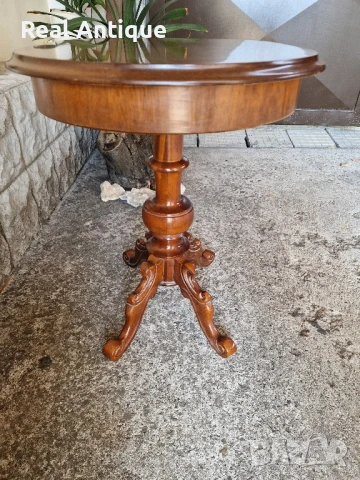 Страхотна антикварна английска дървена масичка с интарзия , снимка 7 - Антикварни и старинни предмети - 51179143