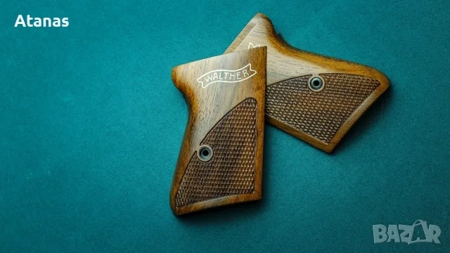 Чирени за Валтер/Walther PPK - орехови - ръчноизработени - инкрустирано лого, снимка 5 - Оборудване и аксесоари за оръжия - 56130543