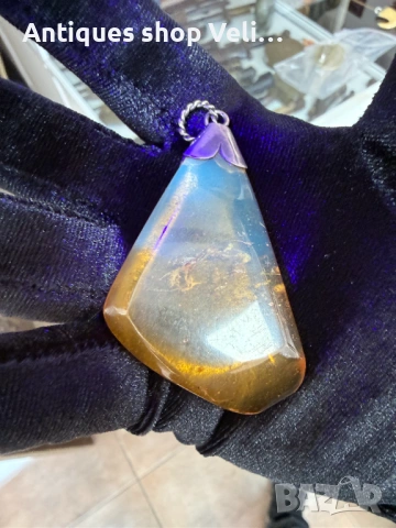 Кехлибарен медальон със сребърен обков №7835 , снимка 6 - Колиета, медальони, синджири - 53082753