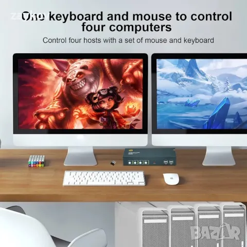 HDMI KVM превключвател 2 монитора 4 компютъра, снимка 4 - Други - 47929442