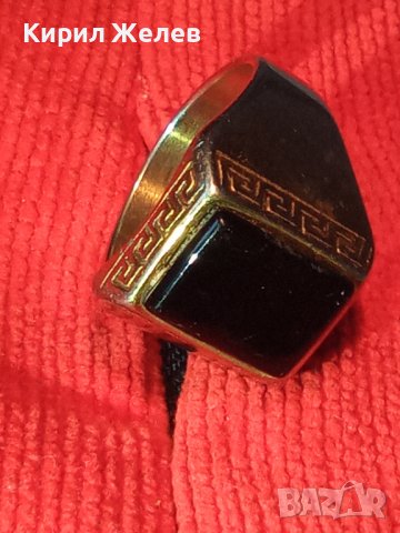 ПОСРЕБРЕН СТАР СТОМАНЕН ВЕРСАЧЕ СТИЛ ПРЪСТЕН с ПОЛИРАН ЧЕРЕН ОНИКС КЛАСИЧЕСКИ АРТ ДЕКО МОДЕЛ 26344