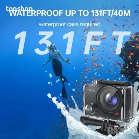 НОВА Speed ​​10 Екшън камера 5K 30FPS Водоустойчива 30 метра, 5X увеличение, 2 x 1350mAh батерия, снимка 2 - Камери - 50529840