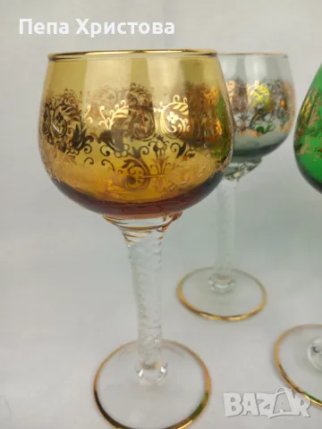  6 броя чаши за вин@ от муранско цветно стъкло (кристал), снимка 6 - Чаши - 48830778